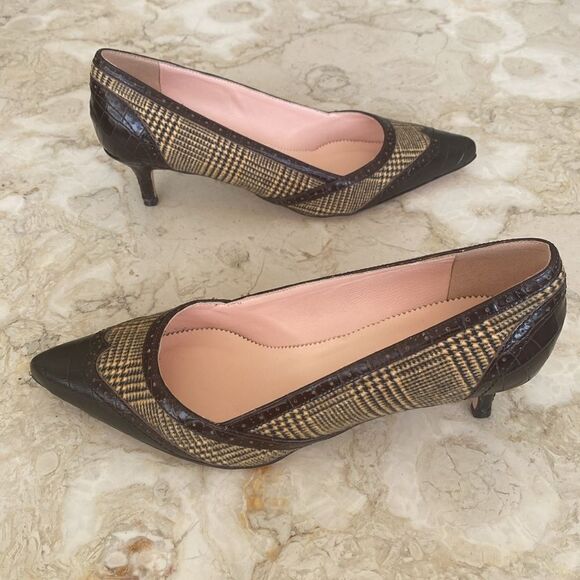 NWOT J. Crew Leather & Textile Pointer Toe Kitten Heel Pumps - Picture 5 of 15